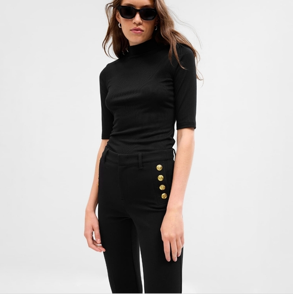 GAP Women's Trouser Boot Cut Dress Pants Sailor Captain Gold Button Size 8 - Picture 2 of 9